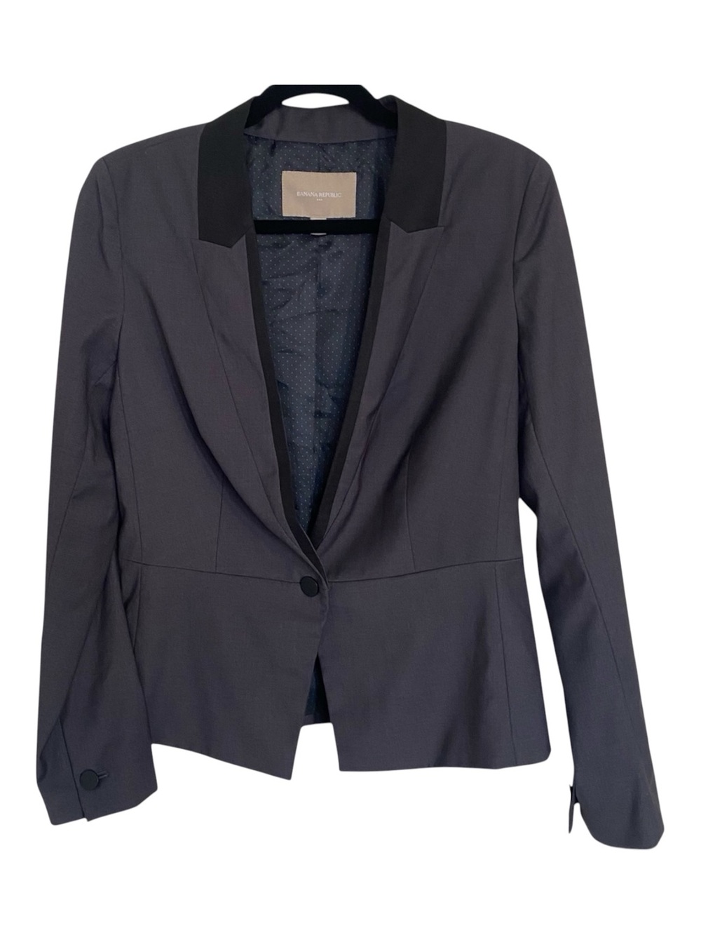 Banana Republic Factory Jacket Women’s 6 Gray Collarless Blazer Black Trim